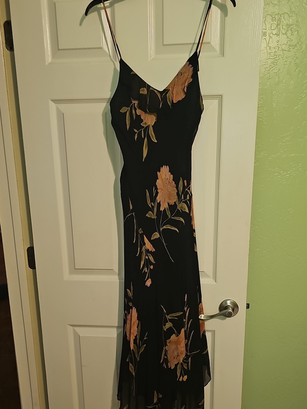 Ralph Lauren Black Maxi Slip Dress with Peach Floral Print